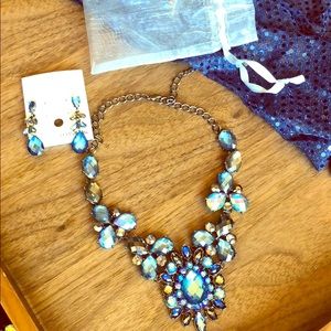 Blue crystal studded necklace and earrings